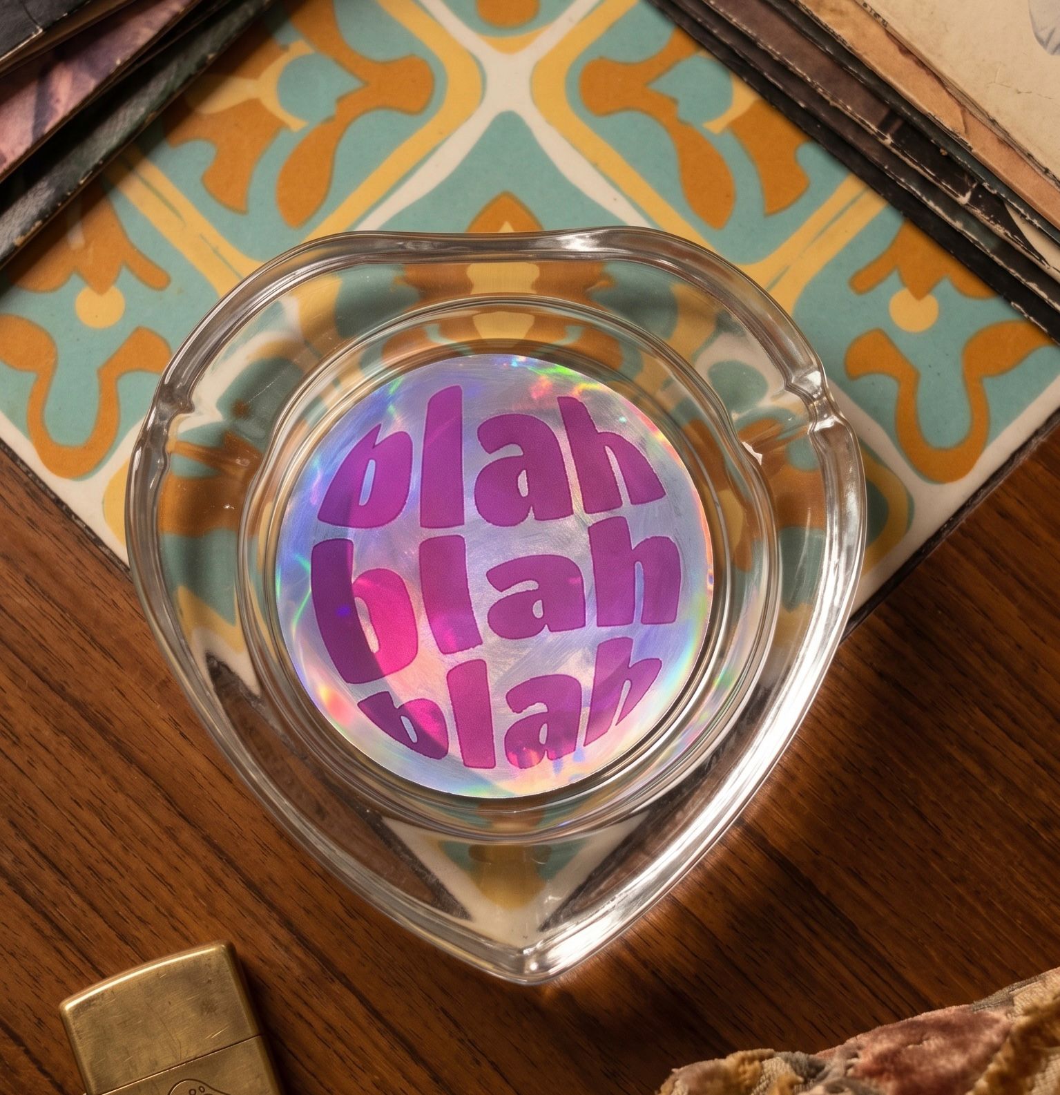 THE "BLAH BLAH BLAH" HEART-SHAPED GLASS ASHTRAY